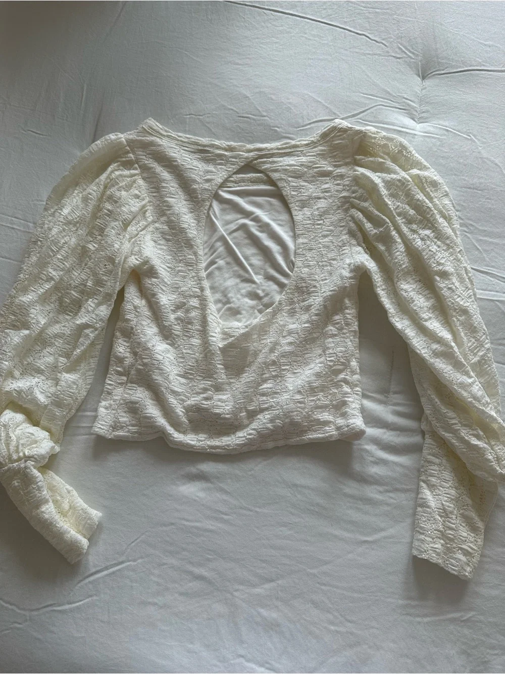 Free People Cream Textured Puff Sleeve Top
